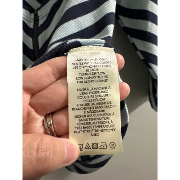 🔴Maeve by Anthropologie front-zip scoop neck top‎ Navy stripe size Medium - Picture 6 of 8